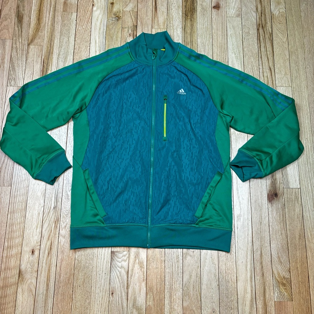Adidas Athletic Climalite Satin Green Track Jacket Stripes Men Large Keeps Dry